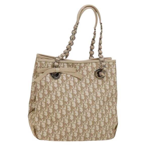 DIOR Trotter Canvas Romantic Tote Bag Pvc Beige Silver - Picture 1 of 12